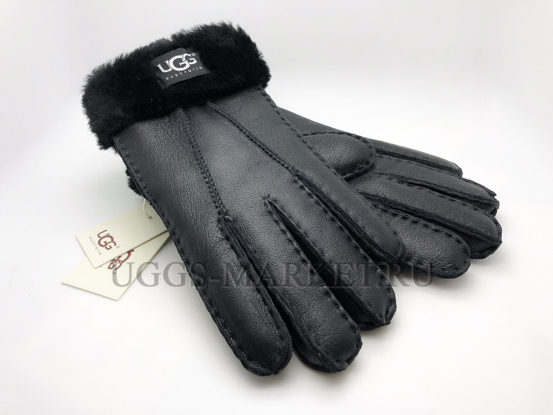 Перчатки глянцевые UGG с манжетом черные