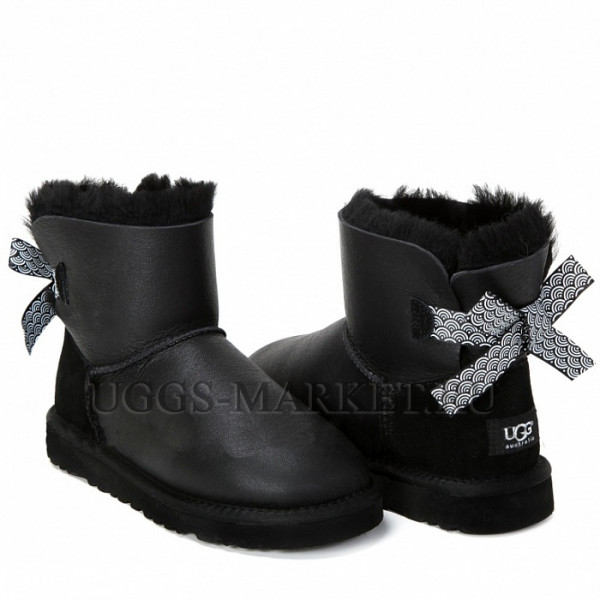 Ugg Mini Bailey Bow Pattern Metallic Black