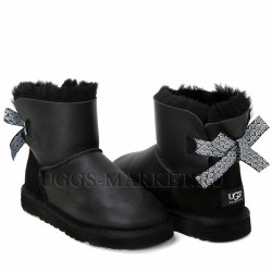 Ugg Mini Bailey Bow Pattern Metallic Black