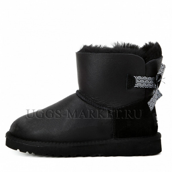 Ugg Mini Bailey Bow Pattern Metallic Black
