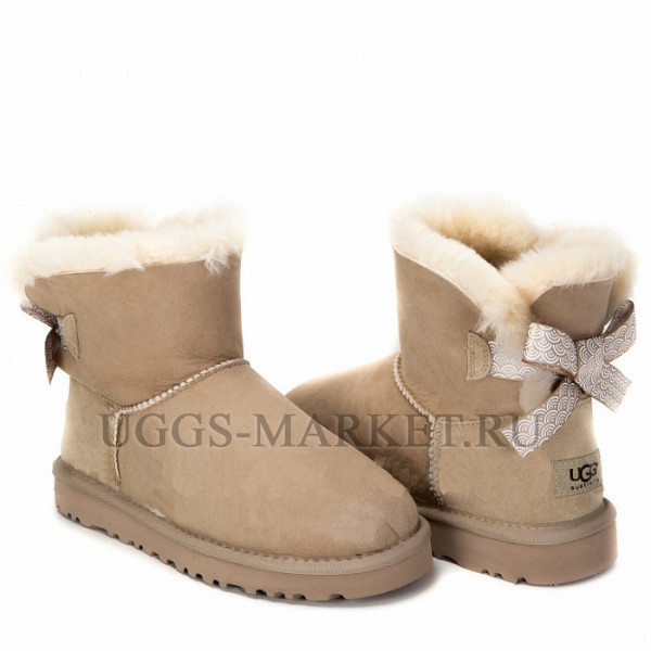 Ugg Mini Bailey Bow Pattern Sand