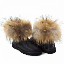 Ugg Fox Fur Mini Metallic Black