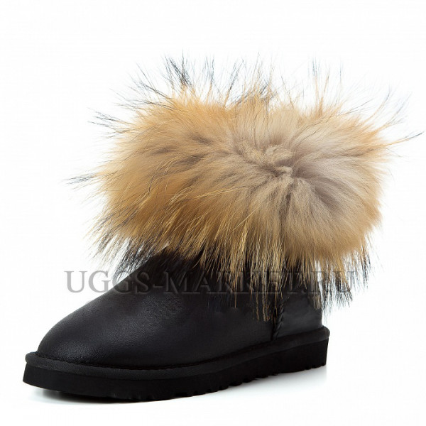 Ugg Fox Fur Mini Metallic Black