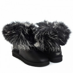 Ugg Fox Fur Mini Metallic Black &amp; White