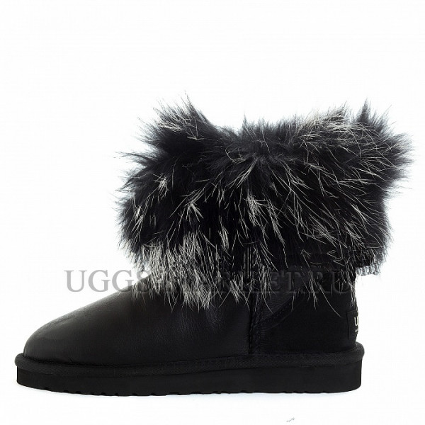 Ugg Fox Fur Mini Metallic Black & White
