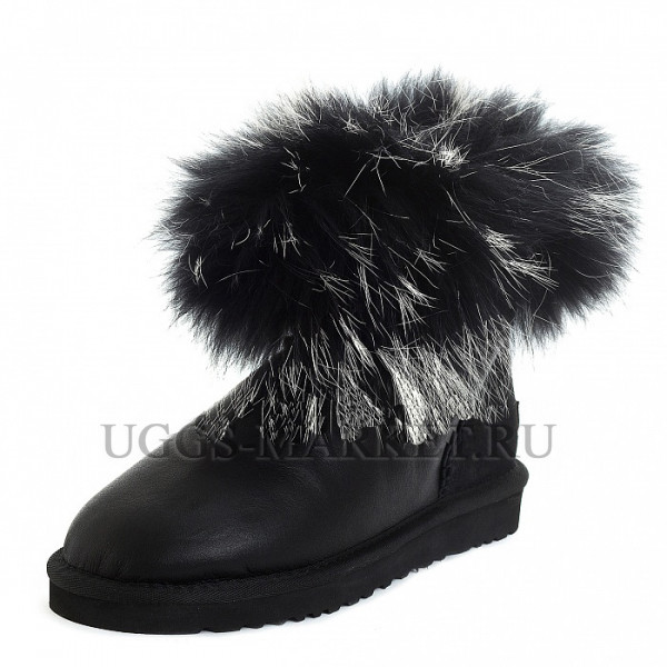 Ugg Fox Fur Mini Metallic Black & White