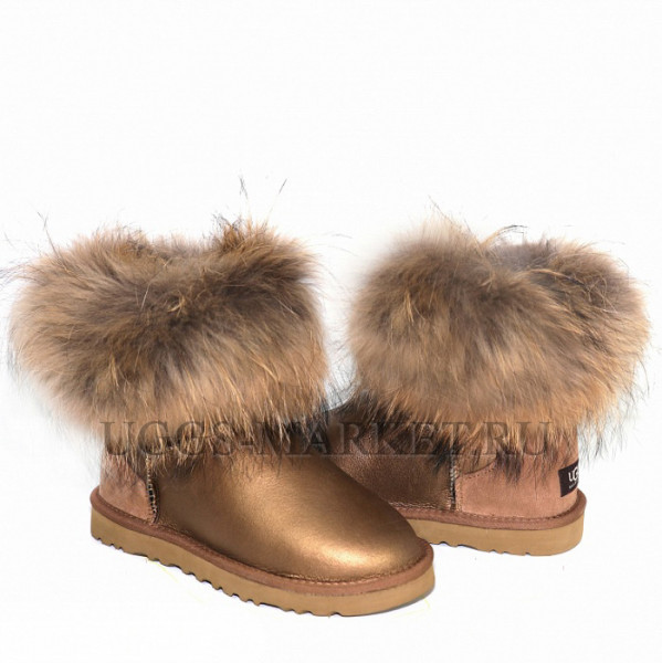 Ugg Fox Fur Mini Metallic Gold Bronze