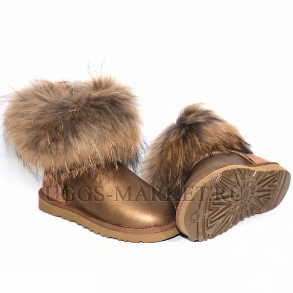 Ugg Fox Fur Mini Metallic Gold Bronze