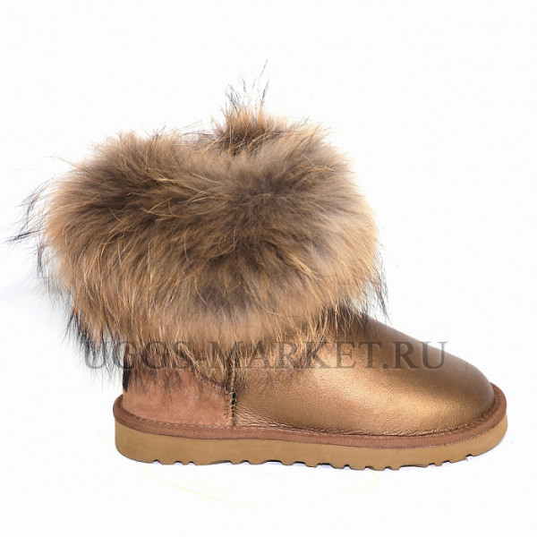 Ugg Fox Fur Mini Metallic Gold Bronze