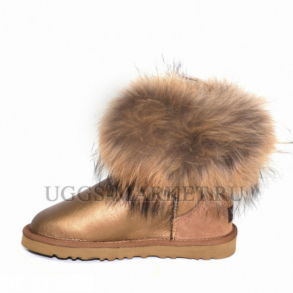 Ugg Fox Fur Mini Metallic Gold Bronze