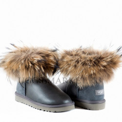 Ugg Fox Fur Mini Metallic Grey
