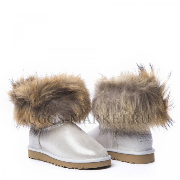 Ugg Fox Fur Mini Metallic White